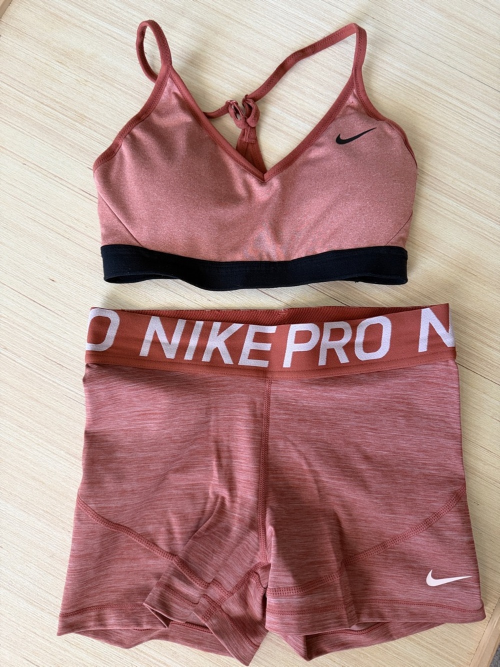 Nike Rust Pink Sports Bra and Nike Pro Shorts Set